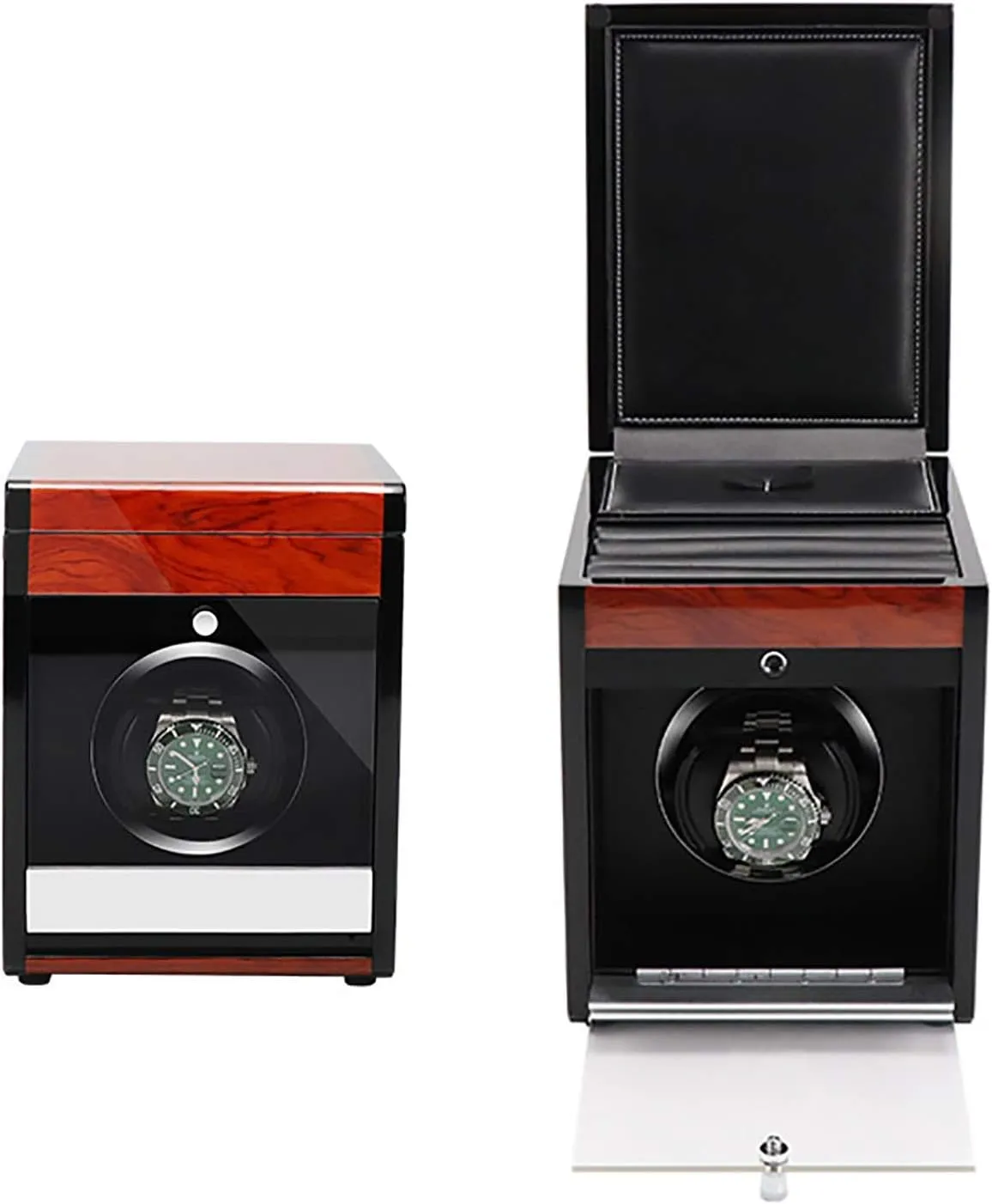 Winders - Wooden declaration exportation Watch Storage Case Smart Watches Winder with LED Light Mechanical Watch Automatic Shaker with Access Control Watch Winding Box Quiet and well operated, 1 Spinner winding box Watch 