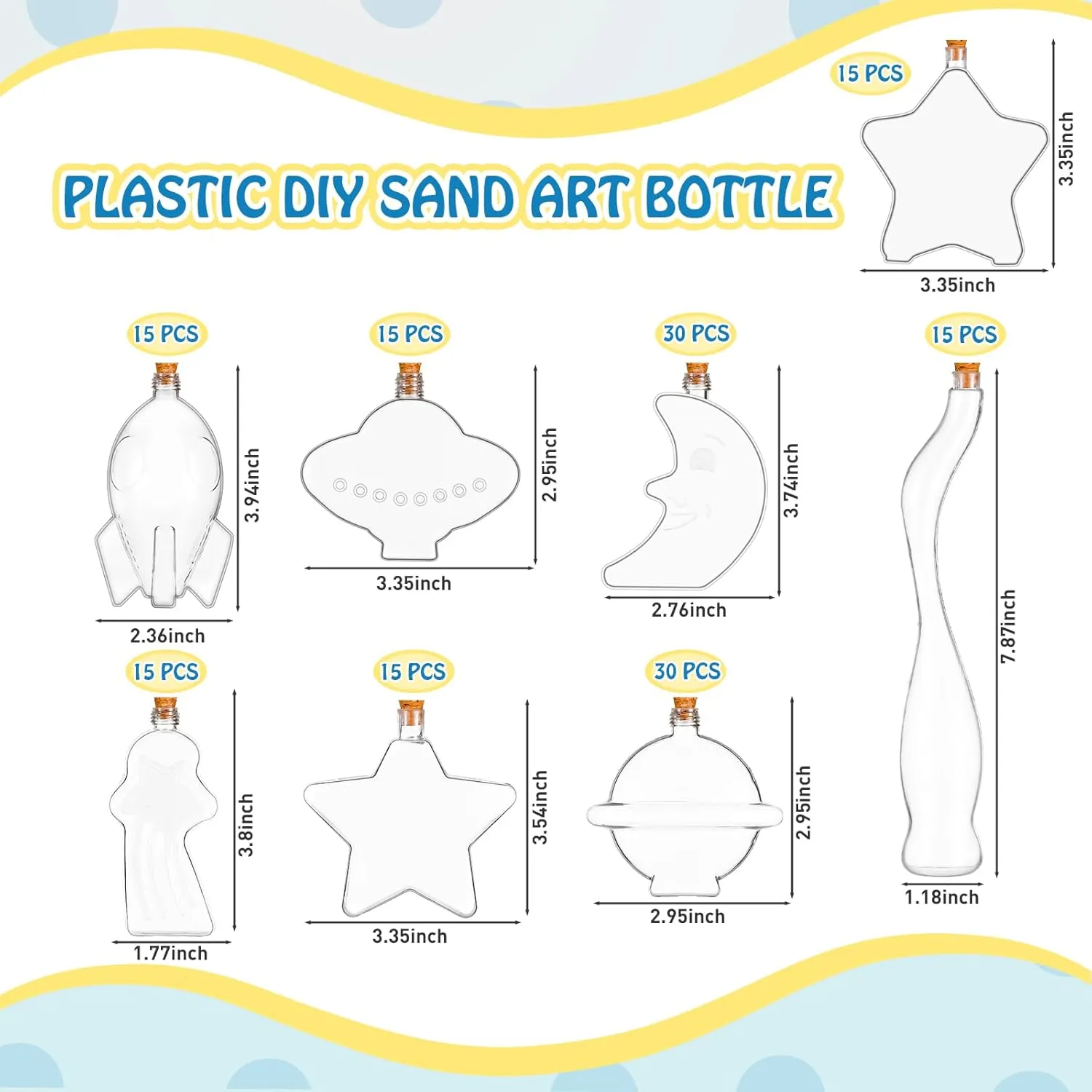 with Cork Stoppers for Kids 8 Styles Sand Art Containers Wishing Bottles for DIY Crafts Projects Halloween Christmas Party Supplies Tanlade 100 Pcs Plastic Sand centimeter Art Bottles 