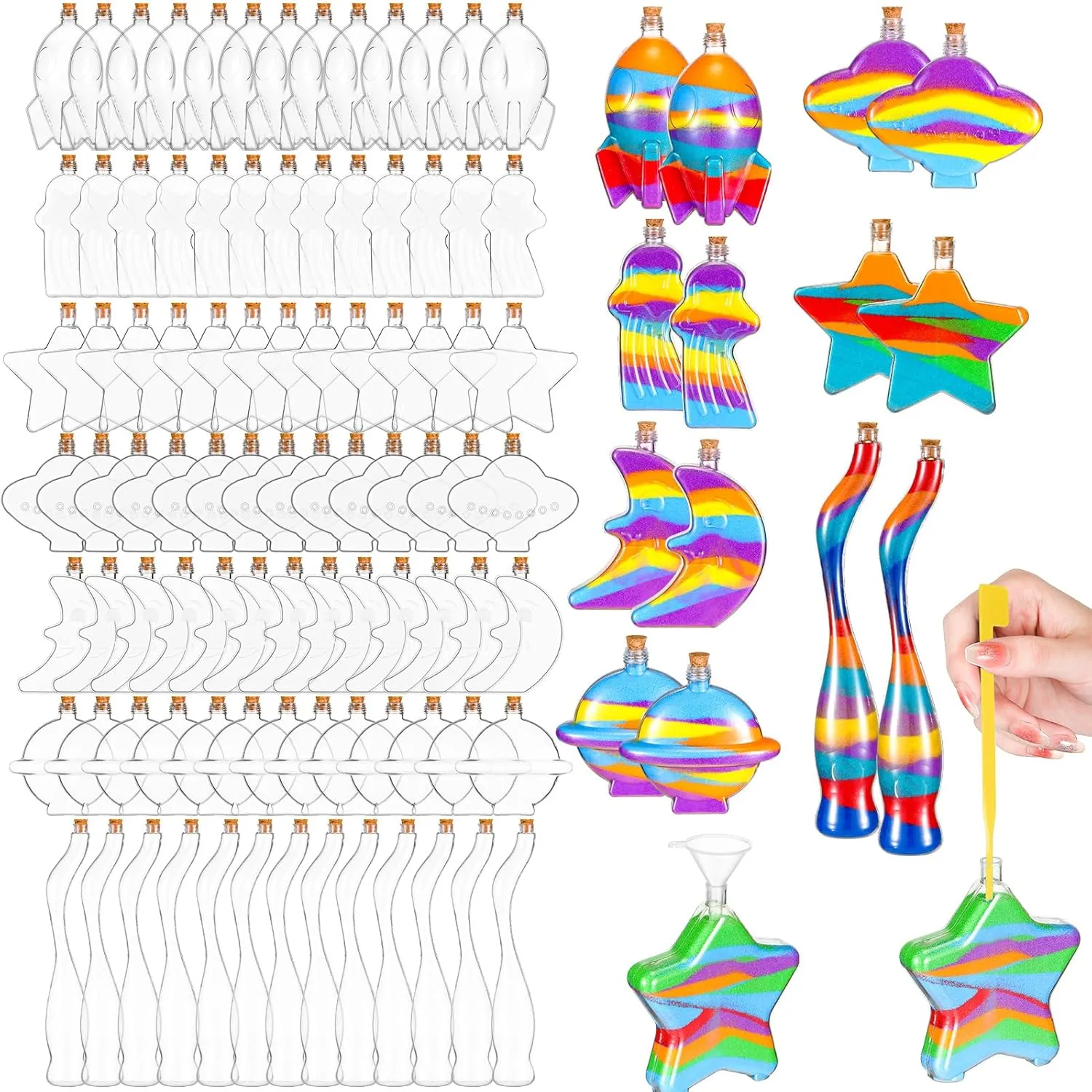 with Cork Stoppers for Kids 8 Styles Sand Art Containers Wishing Bottles for DIY Crafts Projects Halloween Christmas Party Supplies Tanlade 100 Pcs Plastic Sand centimeter Art Bottles 
