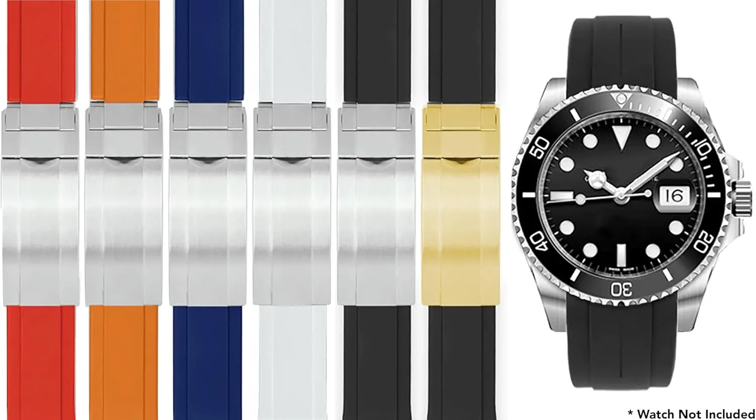 With Deployment Clasp or without residual Clasp Bandini 20mm Curved End Rubber Watch Band for Rolex Submariner, Daytona, Ghost, Yachtmaster & More, Curved Rubber Watch Strap, Waterproof, 