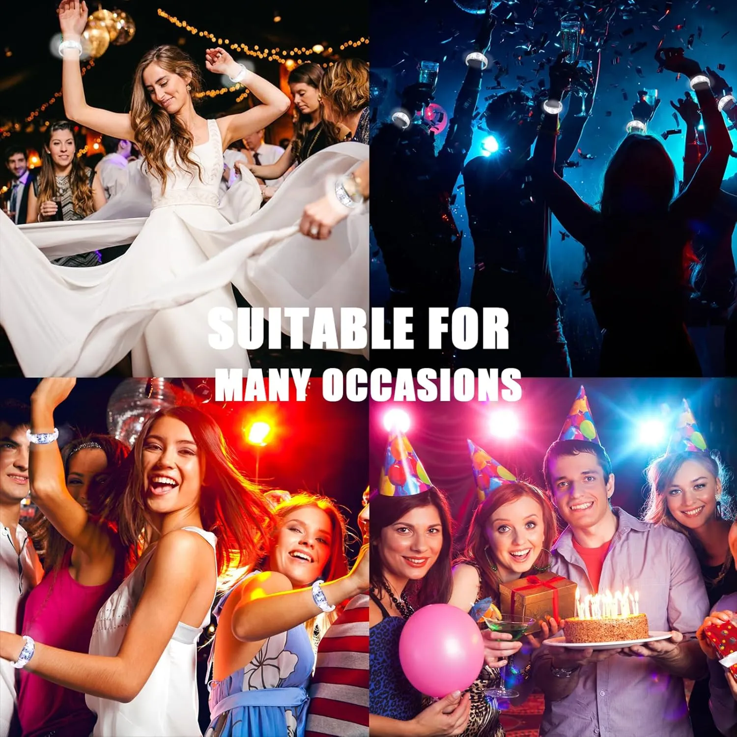 with Flashing LED Strobe for Wedding$Carnival$Concerts $ Night Events$ Rave$ Game Prizes$ Birthday Party Favor (white) 24 recoil swampy flu armor approximation Pcs LED Glow Bracelets Sound Activated Bracelet Glow Bracelets 