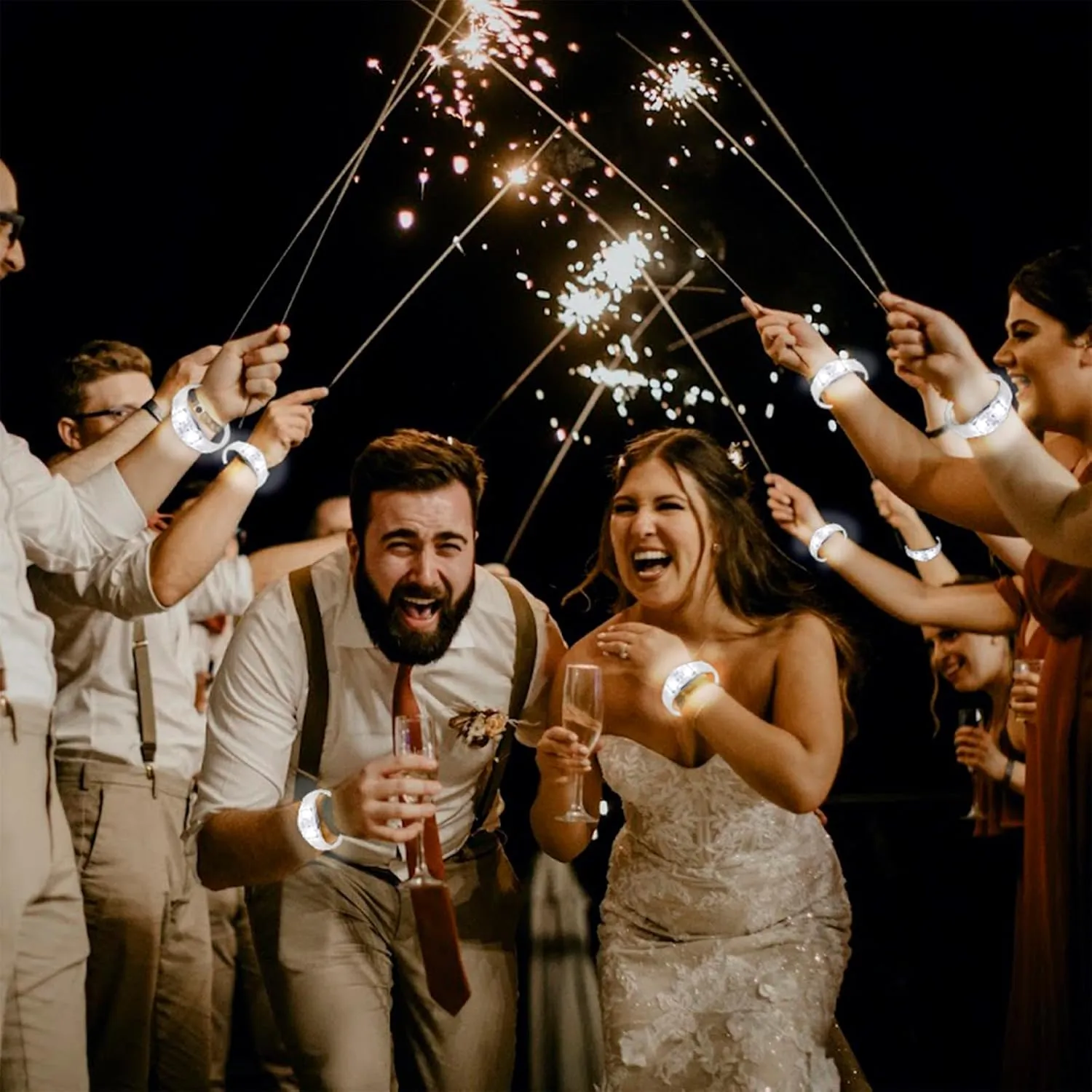 with Flashing LED Strobe for Wedding$Carnival$Concerts $ Night Events$ Rave$ Game Prizes$ Birthday Party Favor (white) 24 recoil swampy flu armor approximation Pcs LED Glow Bracelets Sound Activated Bracelet Glow Bracelets 