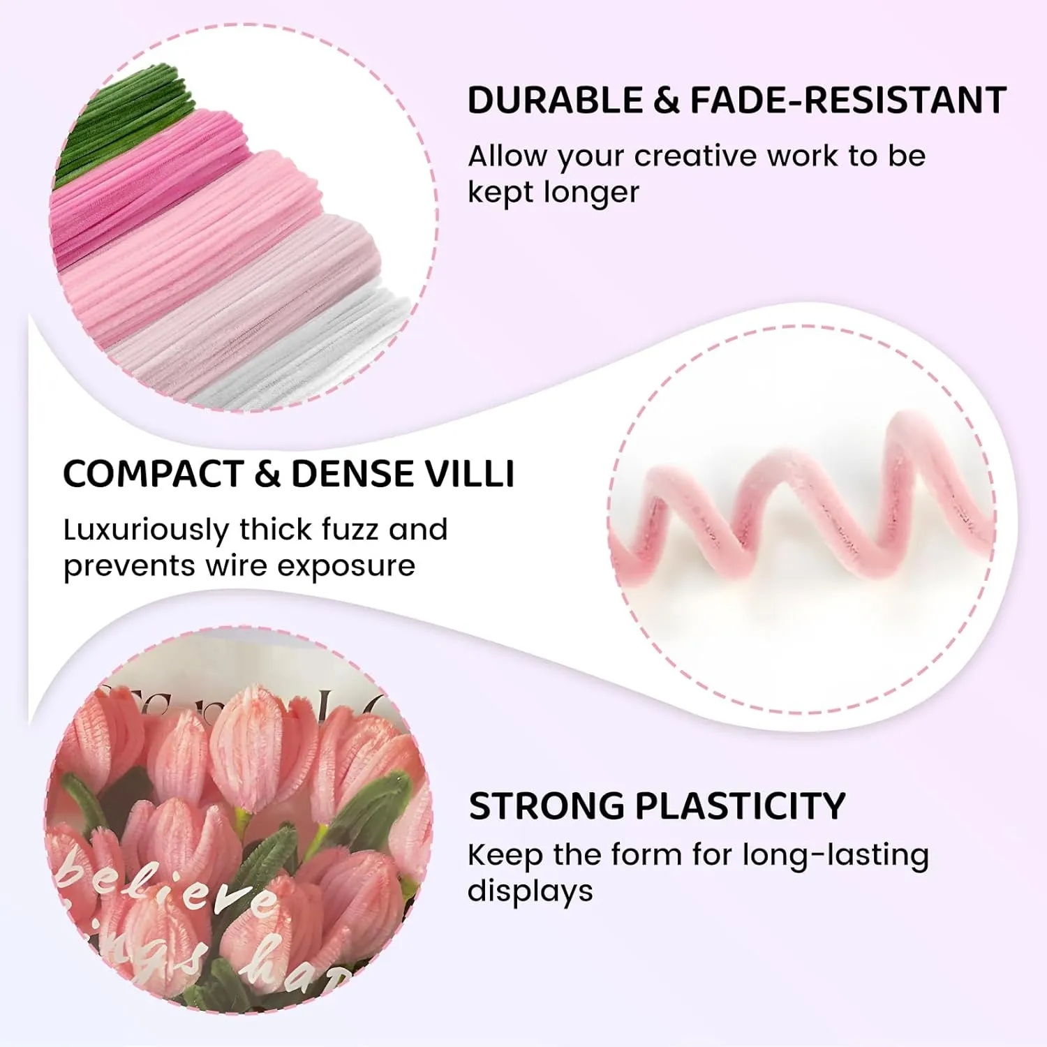 with Flower Stems, Floral Tape, Stamen, Ribbon, Wrapping Paper (Pink) 400 Pcs Pipe Cleaners Craft, 5 Colors Pipe fast immutable Cleaners Bulk, Chenille Stems for DIY Art Craft 