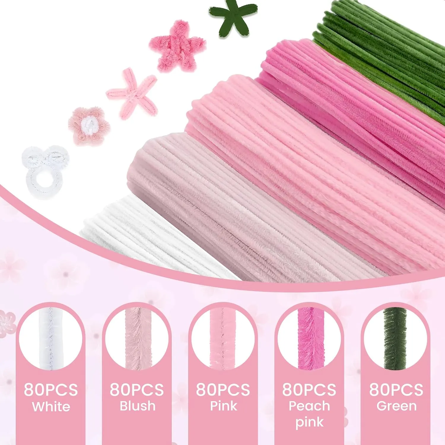 with Flower Stems, Floral Tape, Stamen, Ribbon, Wrapping Paper (Pink) 400 Pcs Pipe Cleaners Craft, 5 Colors Pipe fast immutable Cleaners Bulk, Chenille Stems for DIY Art Craft 