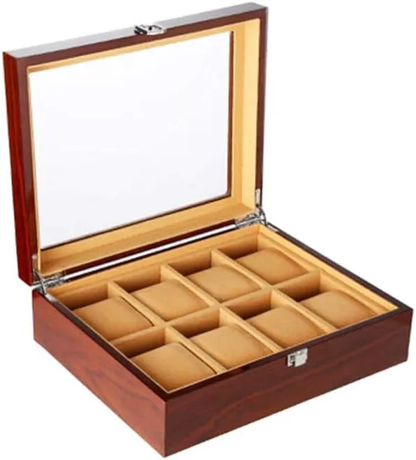 with Lock Watch Storage Box dustproof and Beautiful Solid Wood totemism retrospect Wooden Multi-Position 