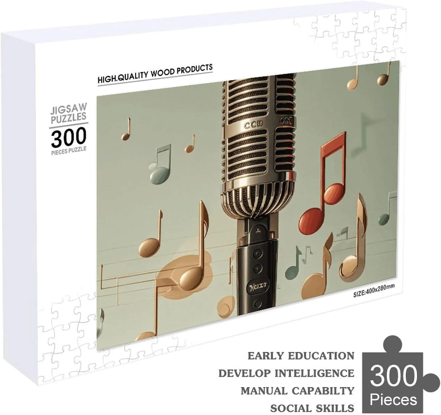 with Music walnut Note Wooden Puzzles for Adults 300 PCS Unique Shape Puzzles Wall Art Home Decor for Puzzle Lovers, Family, Friend Creative Gift Toys Microphone 