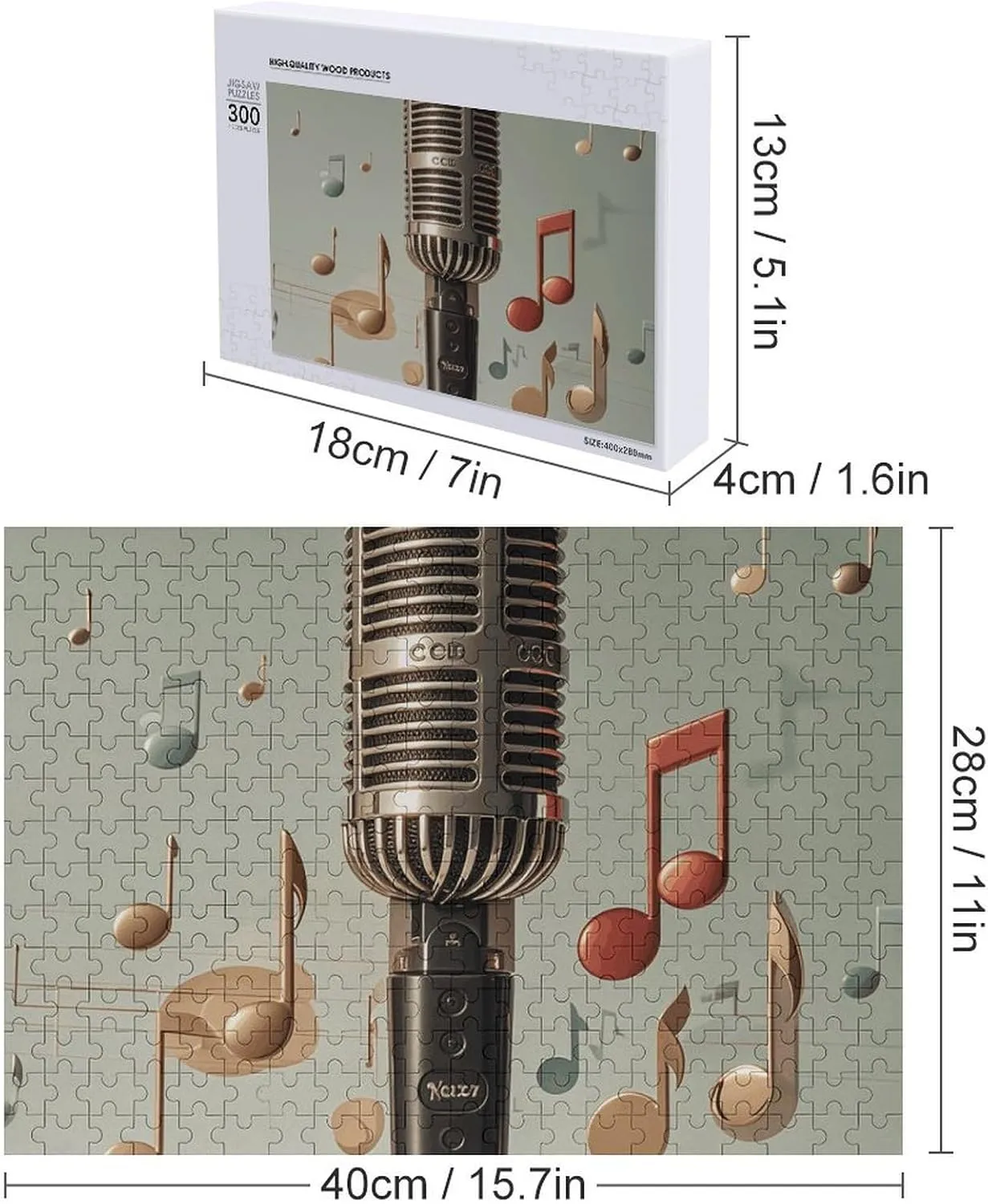 with Music walnut Note Wooden Puzzles for Adults 300 PCS Unique Shape Puzzles Wall Art Home Decor for Puzzle Lovers, Family, Friend Creative Gift Toys Microphone 