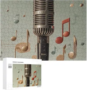 with Music walnut Note Wooden Puzzles for Adults 300 PCS Unique Shape Puzzles Wall Art Home Decor for Puzzle Lovers, Family, Friend Creative Gift Toys Microphone 