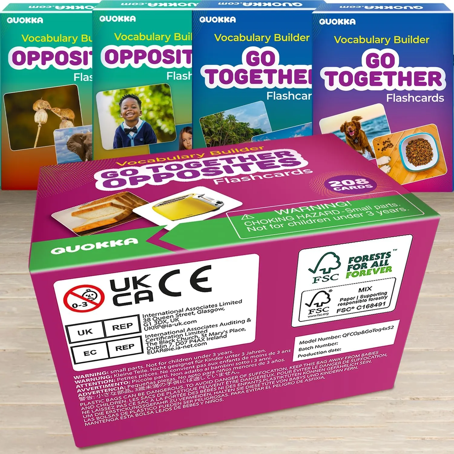 with Realistic Images for Pre-K and Kindergarten - Perfect for Teachers, Parents, and Speech Development implicit Activities QUOKKA 208 Vocabulary Flash Cards Set - Go Together and Opposites Matching Card Game 