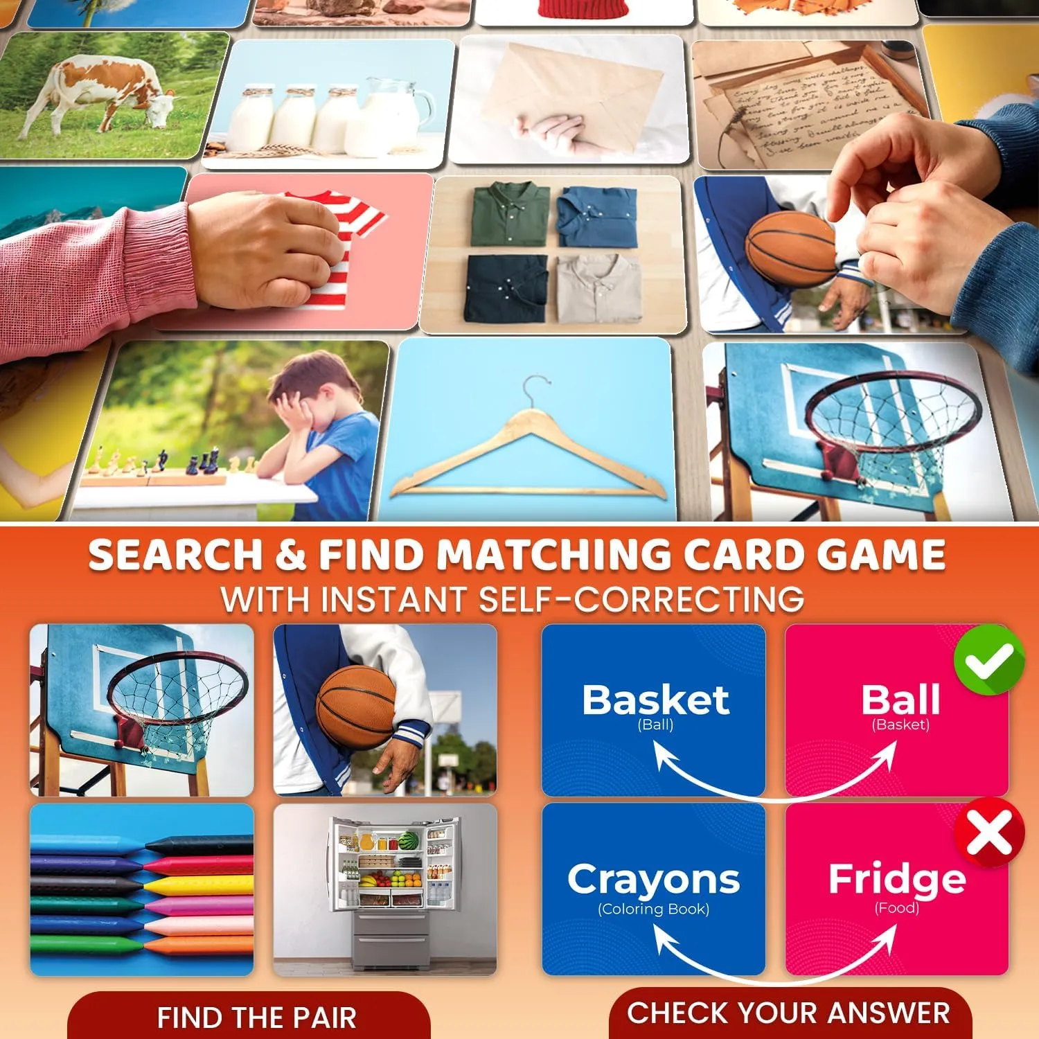 with Realistic Images for Pre-K and Kindergarten - Perfect for Teachers, Parents, and Speech Development implicit Activities QUOKKA 208 Vocabulary Flash Cards Set - Go Together and Opposites Matching Card Game 