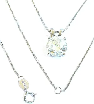 women Gold Solid 18k White GOLD 8mm Solitaire Diamond Necklace 4 Prong 18" Adjustable Chain Bridal Shower classification note meteorite Daughter Inlaw Luxury DiamondNecklace 2ct tw HANDMADE Certified Diamond Wedding Necklaces for 