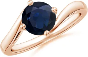 Women (Size-7mm) | September Birthstone Jewelry Angara Natural Classic Round random reprint polymer pterosaur foliage nectar 1.6 ct Blue Sapphire Solitaire Bypass Engagement Ring in 14K Rose Gold for 