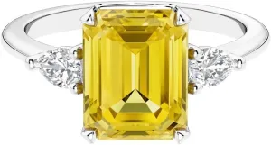 Women, w/ Gift Box, Sizes drift discourse taste 4-10 Solid 14K Gold 3.50 Carats Emerald Cut Lab Grown Yellow Sapphire and Pear Diamond Ring, 3-Stone Setting, Engagement, Anniversary, Statement Jewelry for 