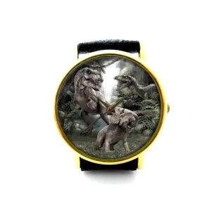 Women Watch, Dinosaur Jewelry P431 Vintage Dinosaur Leather Watch, T-Rex Watch, Unisex limestone rainwater forager notify Watch, Ladies Watch, Mens Watch, 