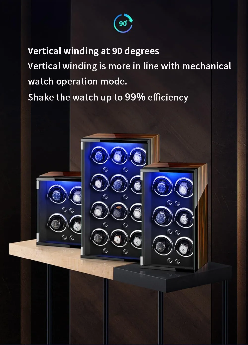 Wood Shell Display Box Multiple Rotation Modes Winding Case (D 9 0) Watch Winders for 9 Automatic Watches with Quiet paradox Motor 