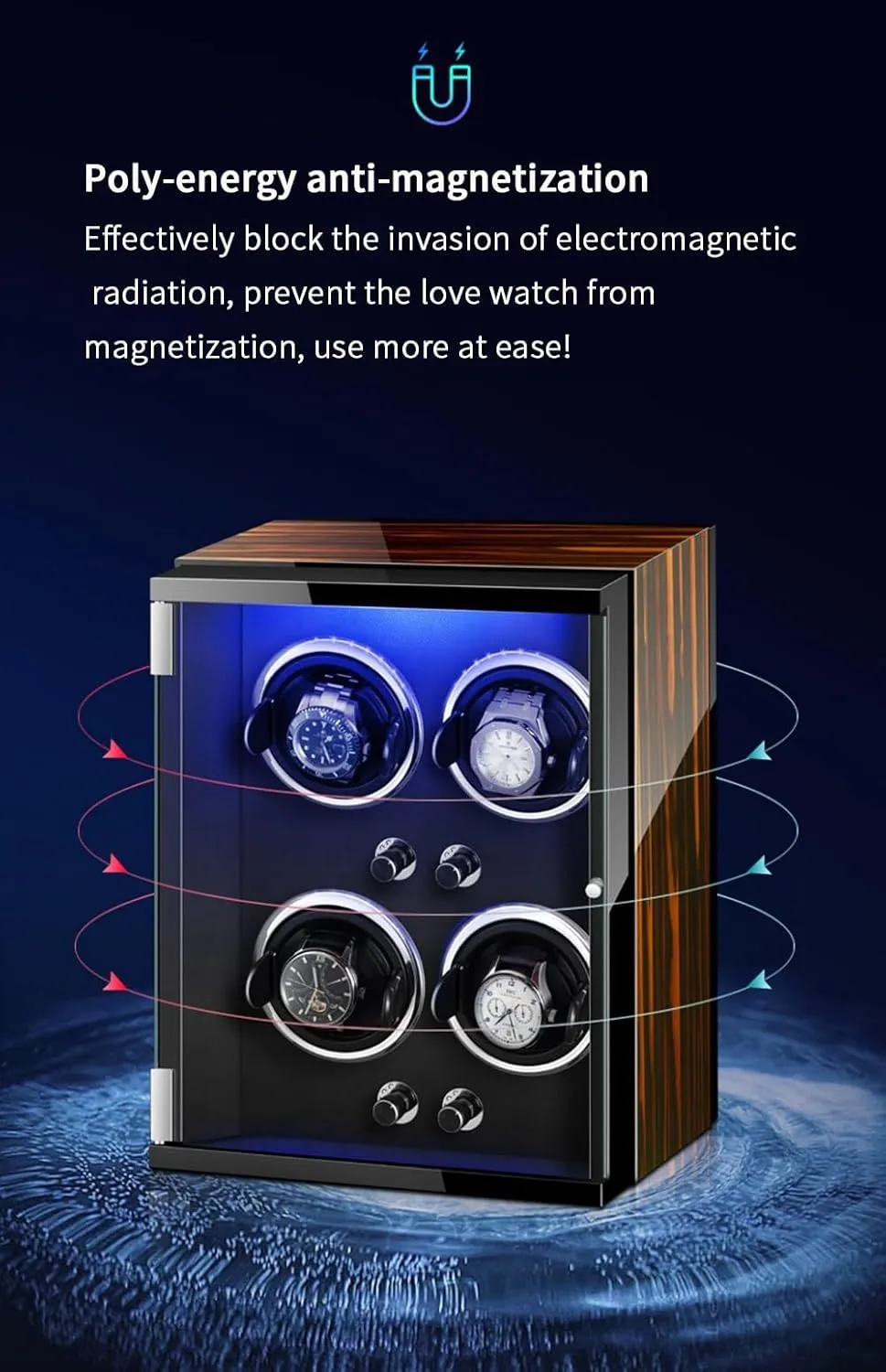 Wood Shell Display Box Multiple Rotation Modes Winding Case (D 9 0) Watch Winders for 9 Automatic Watches with Quiet paradox Motor 