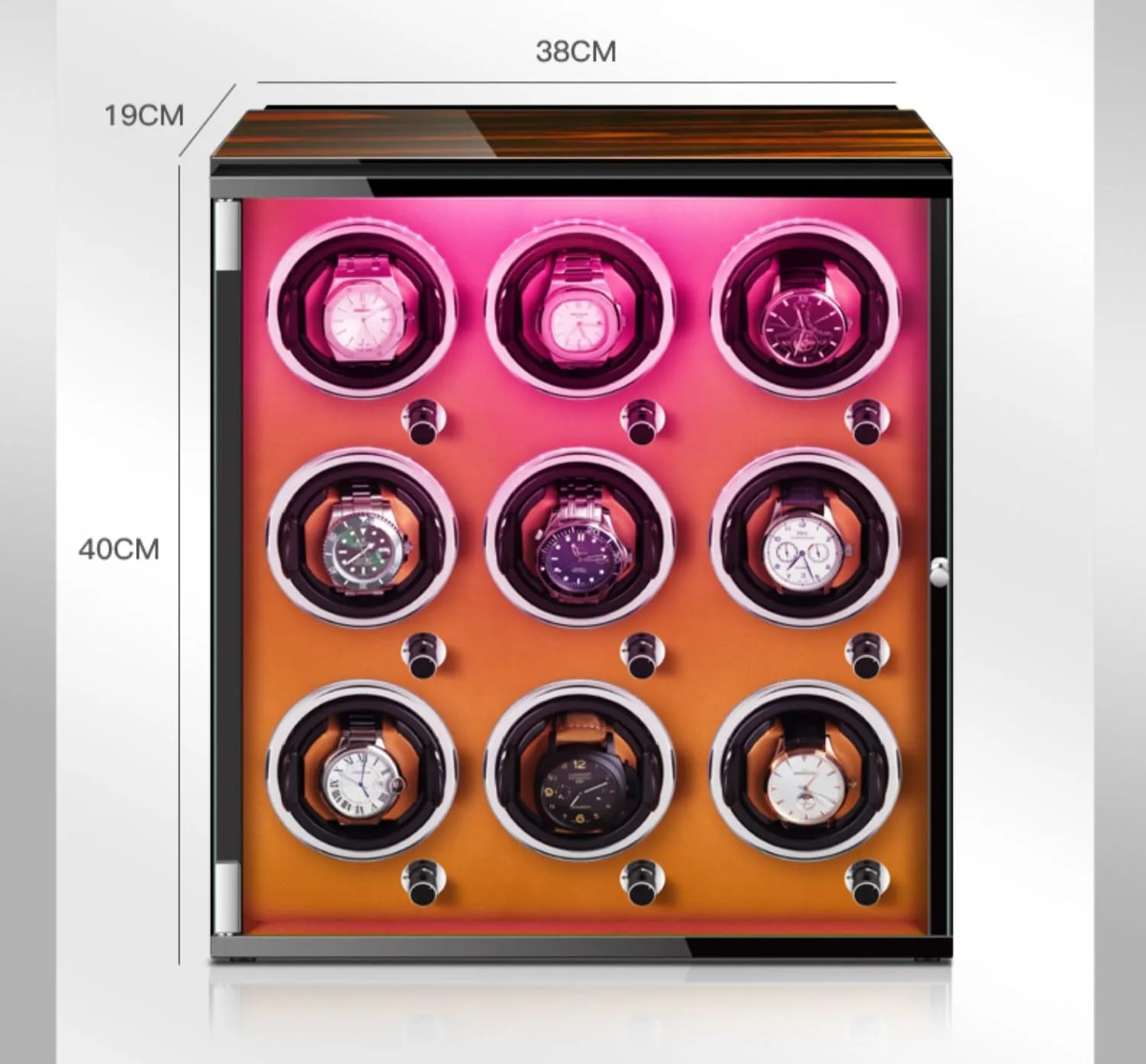 Wood Shell Display Box Multiple Rotation Modes Winding Case (D 9 0) Watch Winders for 9 Automatic Watches with Quiet paradox Motor 