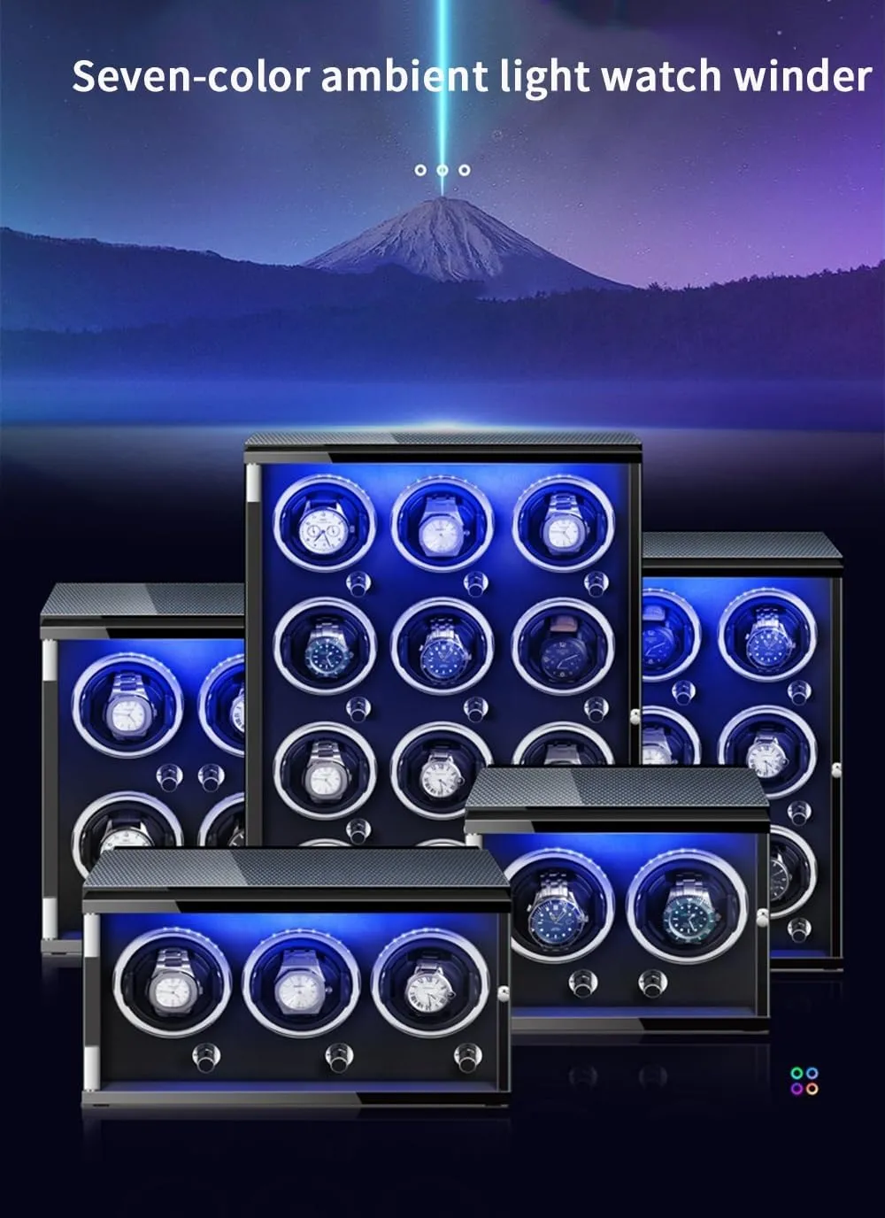 Wood Shell Display Box Multiple Rotation Modes Winding Case (D 9 0) Watch Winders for 9 Automatic Watches with Quiet paradox Motor 