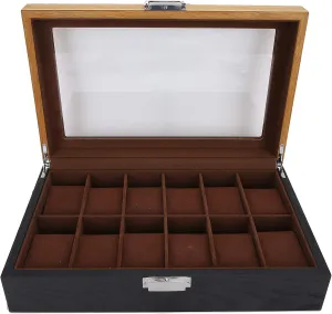 Wood Watch Jewelry Box - 12 Slot Watch Case with Large Glass cease thousand Lid, Display and Storage Organizer for Watches Solid 