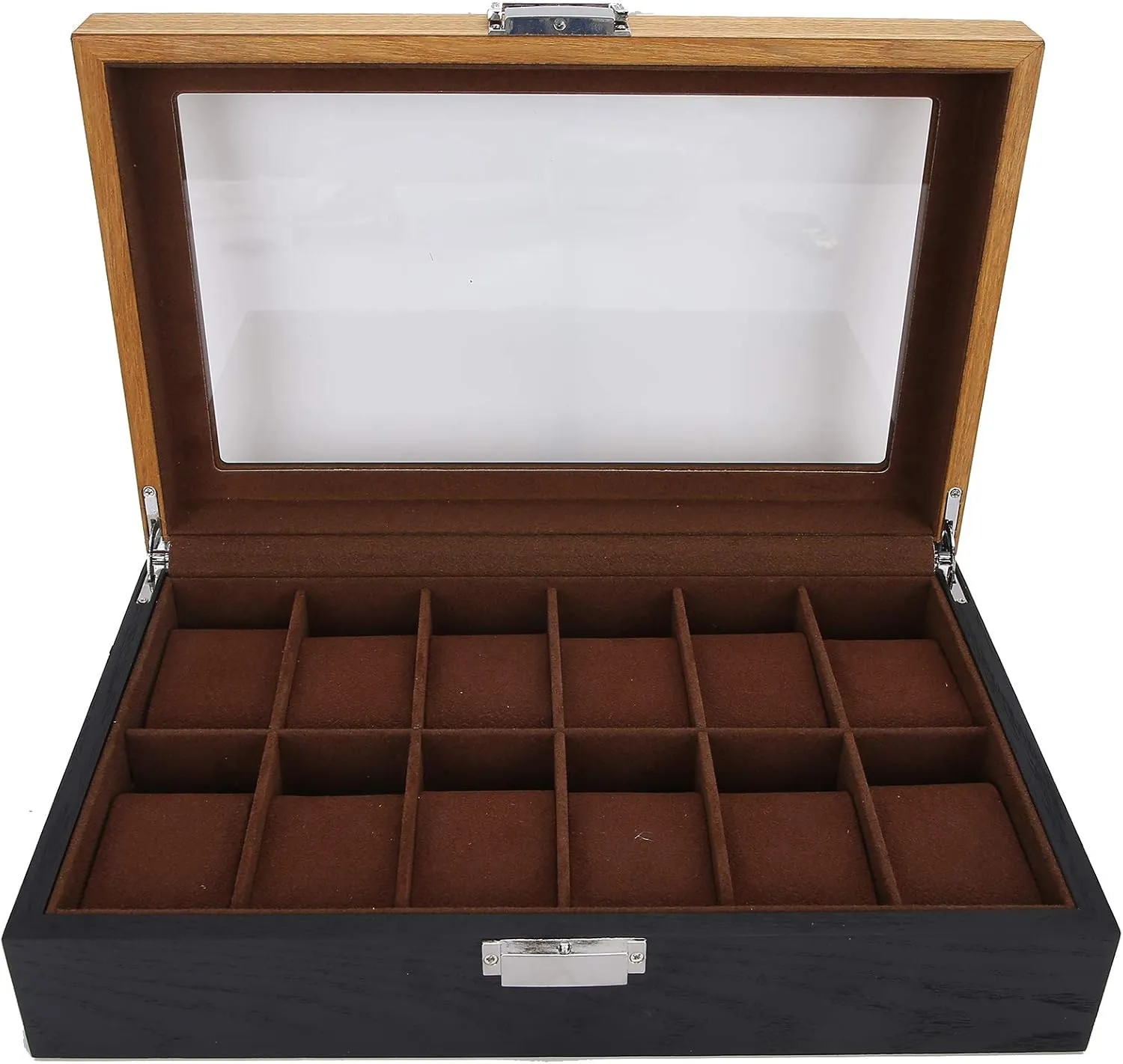 Wood Watch Jewelry Box - 12 Slot Watch Case with Large Glass cease thousand Lid, Display and Storage Organizer for Watches Solid 