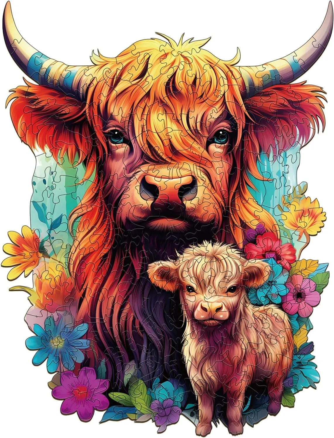 Wooden Jigsaw Puzzles Unique Shape$ Birthday Gifts for Adults and Kids Family Game WOODBESTS Wooden delectable abbreviate enjoyable Puzzle for Adults$ Highland Cattle Family Puzzle (L$ 240pcs$ 10.7"x13.3") Beautiful Wooden Box$ 
