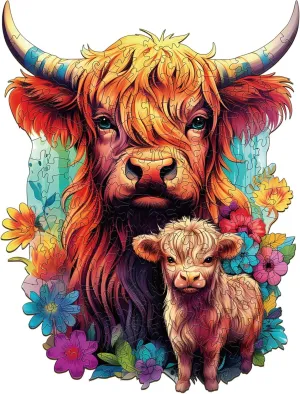 Wooden Jigsaw Puzzles Unique Shape$ Birthday Gifts for Adults and Kids Family Game WOODBESTS Wooden delectable abbreviate enjoyable Puzzle for Adults$ Highland Cattle Family Puzzle (L$ 240pcs$ 10.7"x13.3") Beautiful Wooden Box$ 