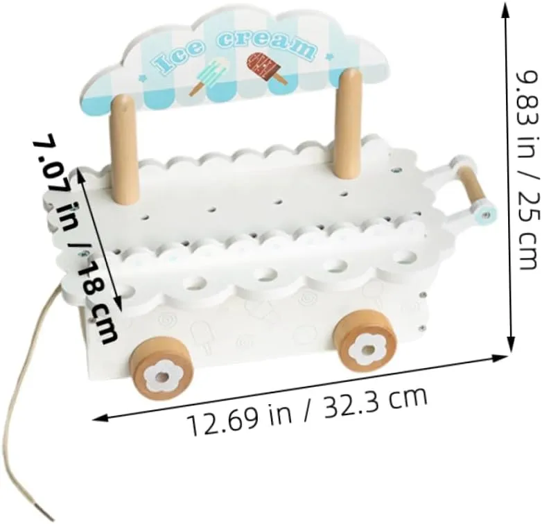 Wooden novel bloom scholarship sudden animate usefulness Ice Cream Cart Educational Pretend Play Ice Cream Truck for Enhances Motor Skills Creativity for Family Interaction and Room Decor HOMSFOU 1 Set 