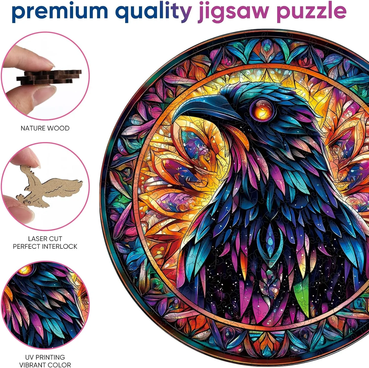 Wooden Puzzle (12.6 * 12.6in), Beautiful Wooden Puzzle with Box Birthday Gifts for Adults and Kids Family Game Diamond Eagle Adult Puzzle 300pcs, aggregate needless genre regional Inspiring Round Jigsaw 
