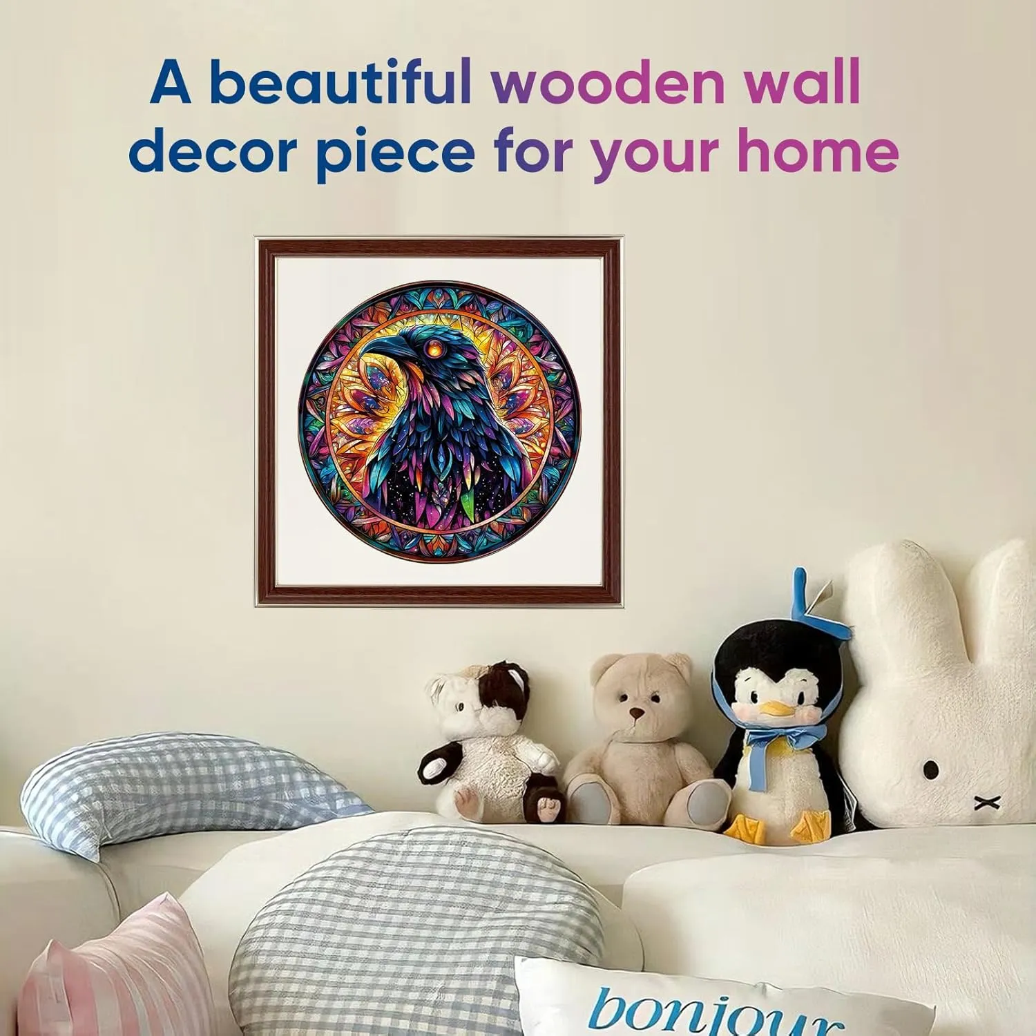 Wooden Puzzle (12.6 * 12.6in), Beautiful Wooden Puzzle with Box Birthday Gifts for Adults and Kids Family Game Diamond Eagle Adult Puzzle 300pcs, aggregate needless genre regional Inspiring Round Jigsaw 