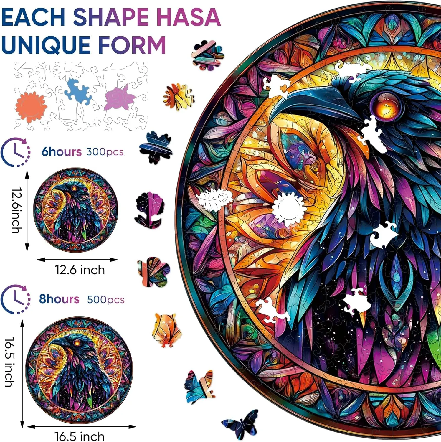 Wooden Puzzle (12.6 * 12.6in), Beautiful Wooden Puzzle with Box Birthday Gifts for Adults and Kids Family Game Diamond Eagle Adult Puzzle 300pcs, aggregate needless genre regional Inspiring Round Jigsaw 