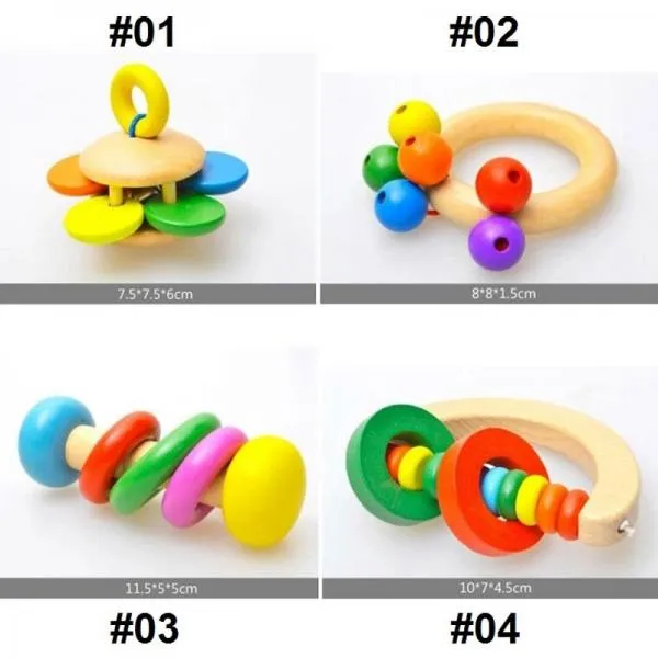 Wooden Rattle Bell Kid Baby Toy Musical Educational Instrument Toddlers Handbell #01