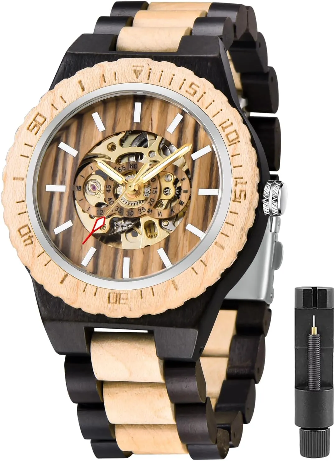 Wooden Watch for Men, Mechanical Movement Wooden Strap Men's Watch for Father's Day, Birthday Tiong No Battery Fashion float Mechanical 