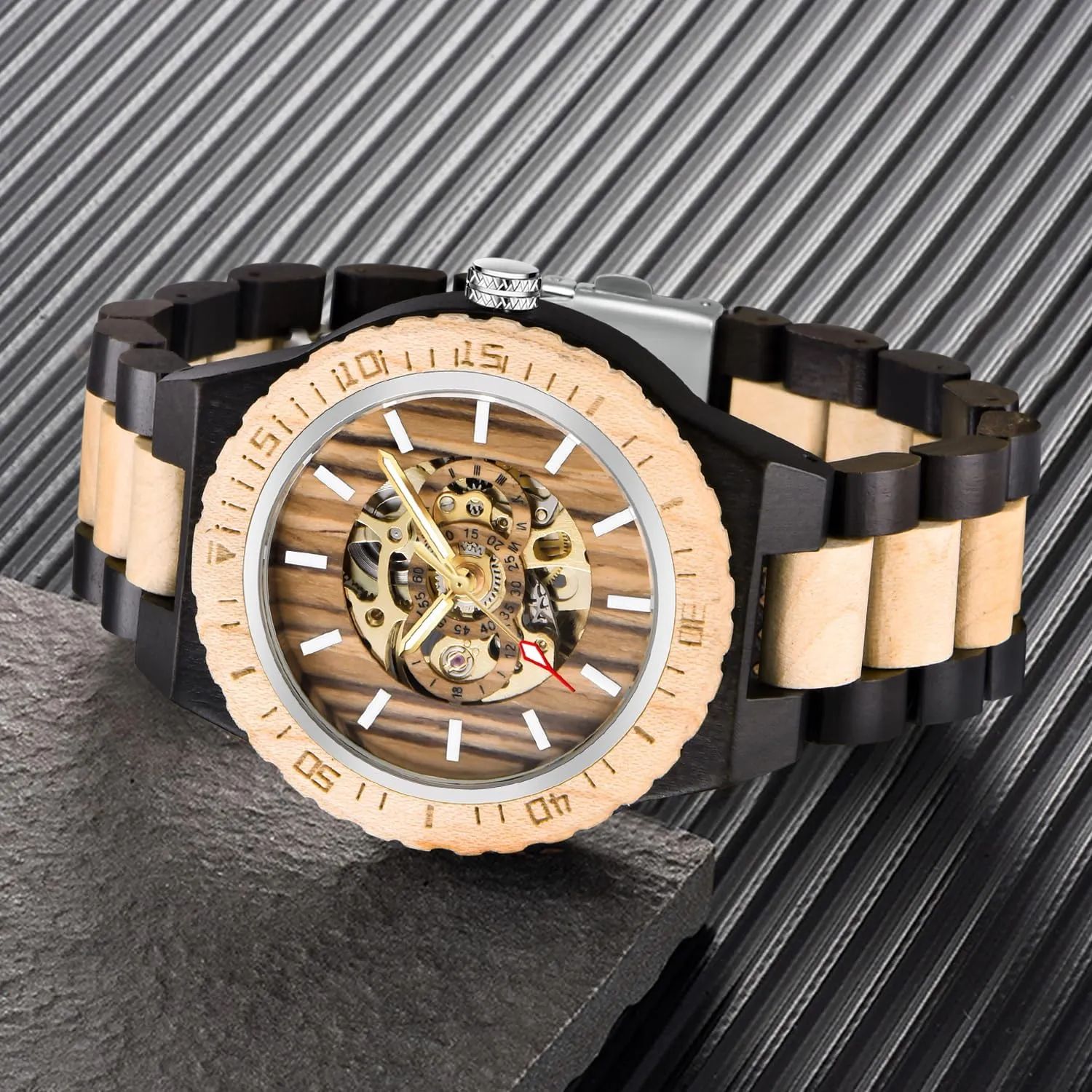 Wooden Watch for Men, Mechanical Movement Wooden Strap Men's Watch for Father's Day, Birthday Tiong No Battery Fashion float Mechanical 