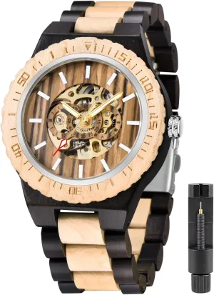 Wooden Watch for Men, Mechanical Movement Wooden Strap Men's Watch for Father's Day, Birthday Tiong No Battery Fashion float Mechanical 