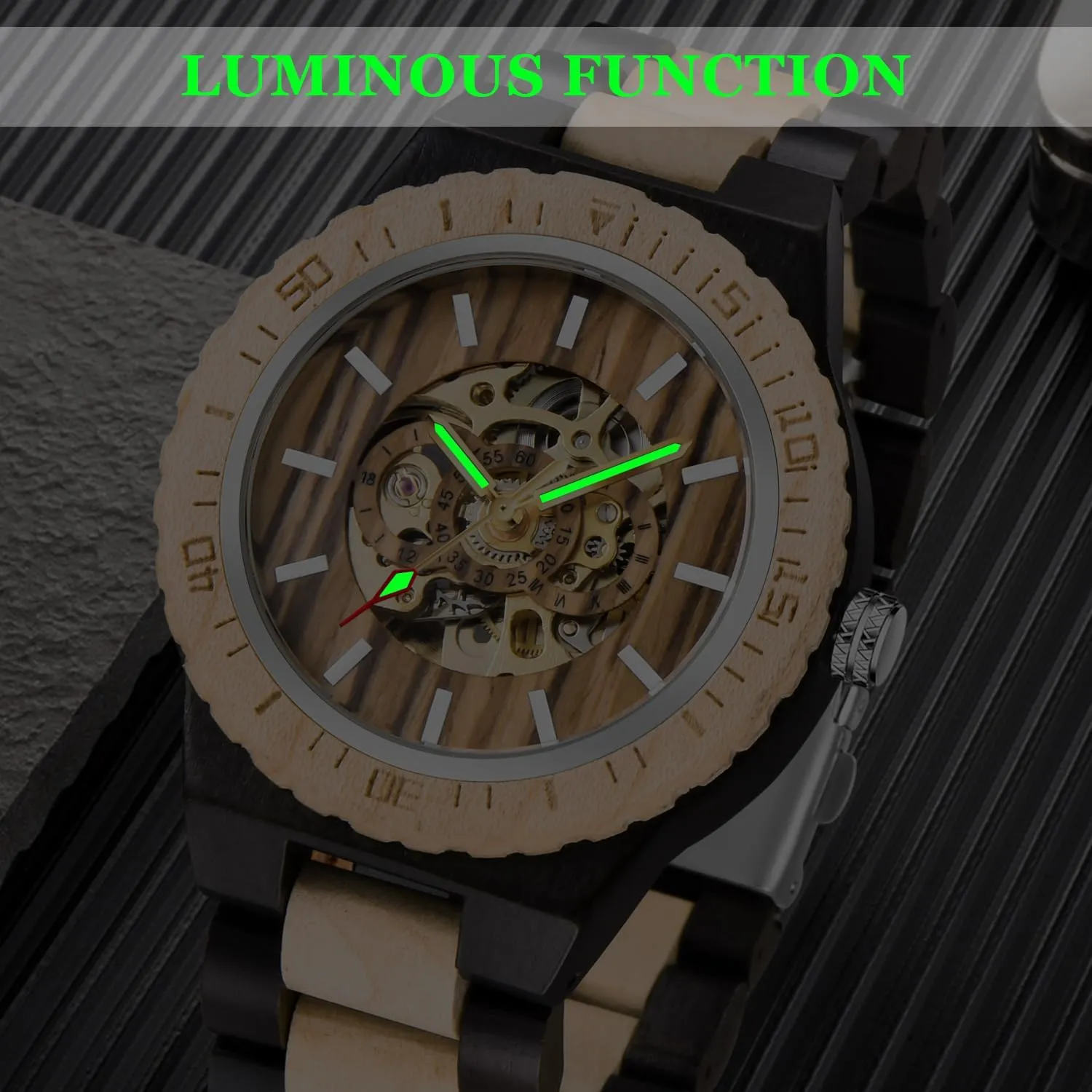 Wooden Watch for Men, Mechanical Movement Wooden Strap Men's Watch for Father's Day, Birthday Tiong No Battery Fashion float Mechanical 
