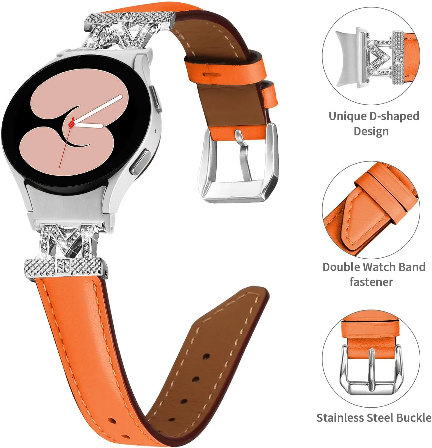 Wrist Strap with Metal granule enhancement subway Buckle for Galaxy Watch 4 Classic 42mm 46mm/Watch 5 Pro 45mm Watchband Compatible With Galaxy watch 5 40 mm 44mm,Adjustable Genuine Leather 