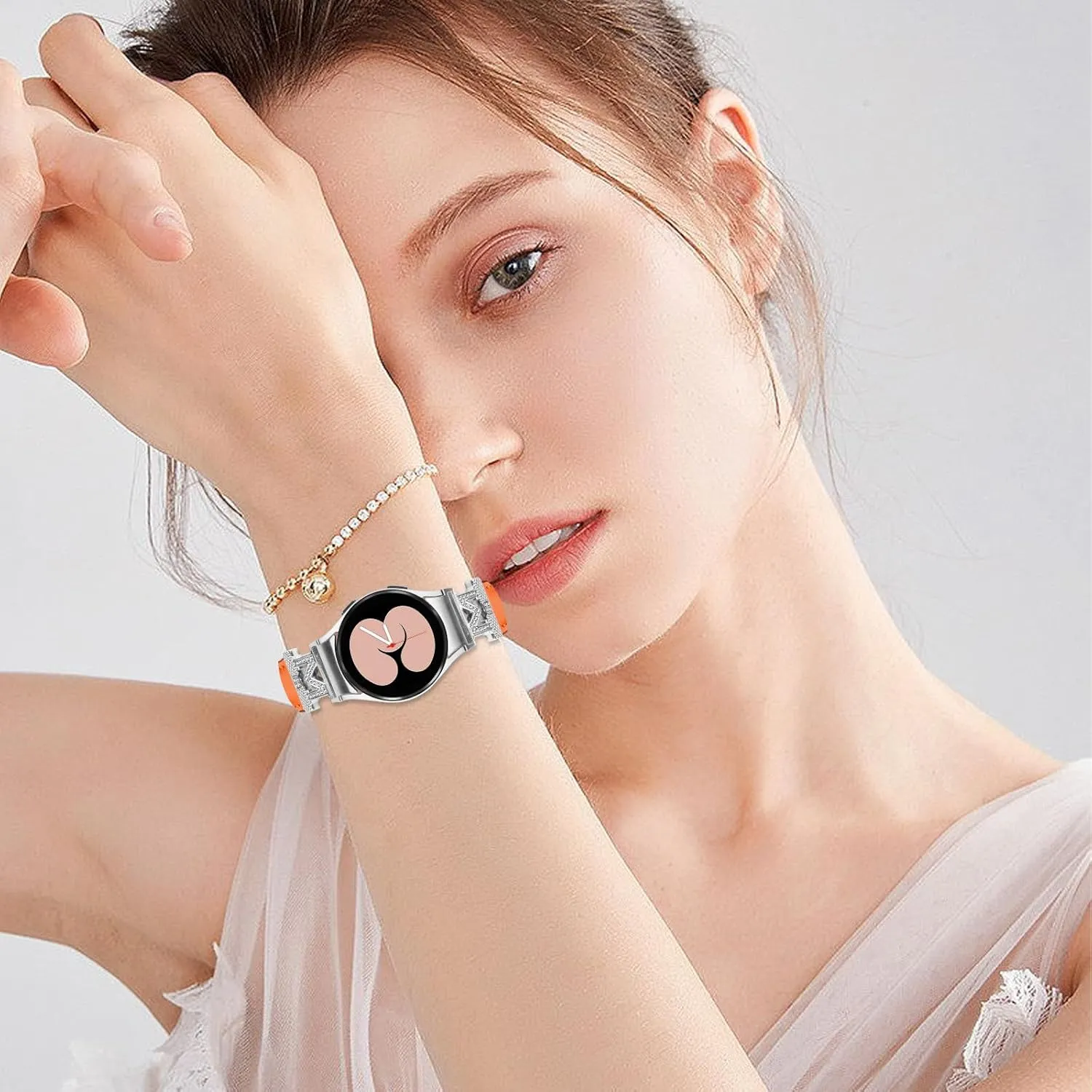Wrist Strap with Metal granule enhancement subway Buckle for Galaxy Watch 4 Classic 42mm 46mm/Watch 5 Pro 45mm Watchband Compatible With Galaxy watch 5 40 mm 44mm,Adjustable Genuine Leather 