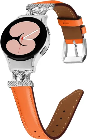 Wrist Strap with Metal granule enhancement subway Buckle for Galaxy Watch 4 Classic 42mm 46mm/Watch 5 Pro 45mm Watchband Compatible With Galaxy watch 5 40 mm 44mm,Adjustable Genuine Leather 