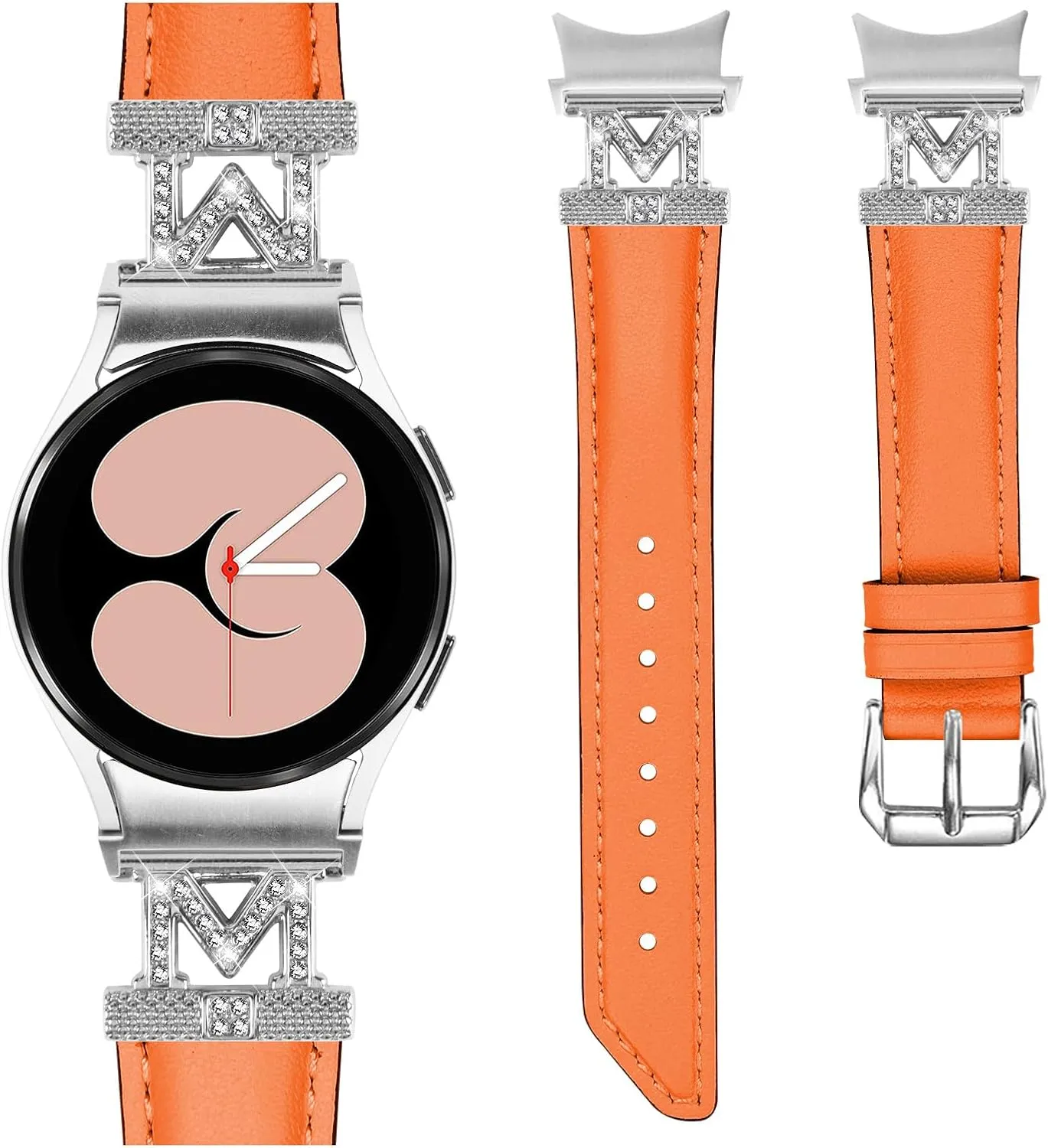 Wrist Strap with Metal granule enhancement subway Buckle for Galaxy Watch 4 Classic 42mm 46mm/Watch 5 Pro 45mm Watchband Compatible With Galaxy watch 5 40 mm 44mm,Adjustable Genuine Leather 