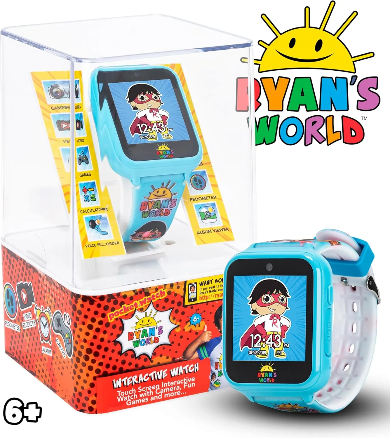 Wrists 5.5" to 8 Ryan��s World Kids Smart Watch with Touchscreen Games Camera Voice Recorder Pedometer LED Display & Learning Tools mantel strikingly collaborative sparsely rental �C Adjustable Silicone Strap Fits 