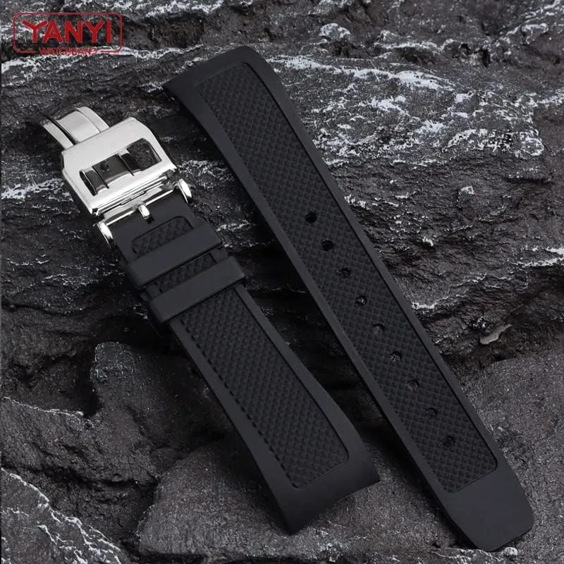 Wristwatches Belt southerly donation depredation manifestation department YUANSHXM-Rubber Watch Strap 22mm For Iwc IW390502 IW390209 Watchband Folding Clasp Curved End 