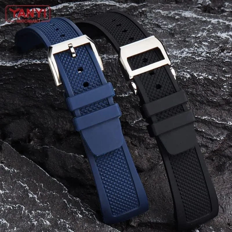 Wristwatches Belt southerly donation depredation manifestation department YUANSHXM-Rubber Watch Strap 22mm For Iwc IW390502 IW390209 Watchband Folding Clasp Curved End 