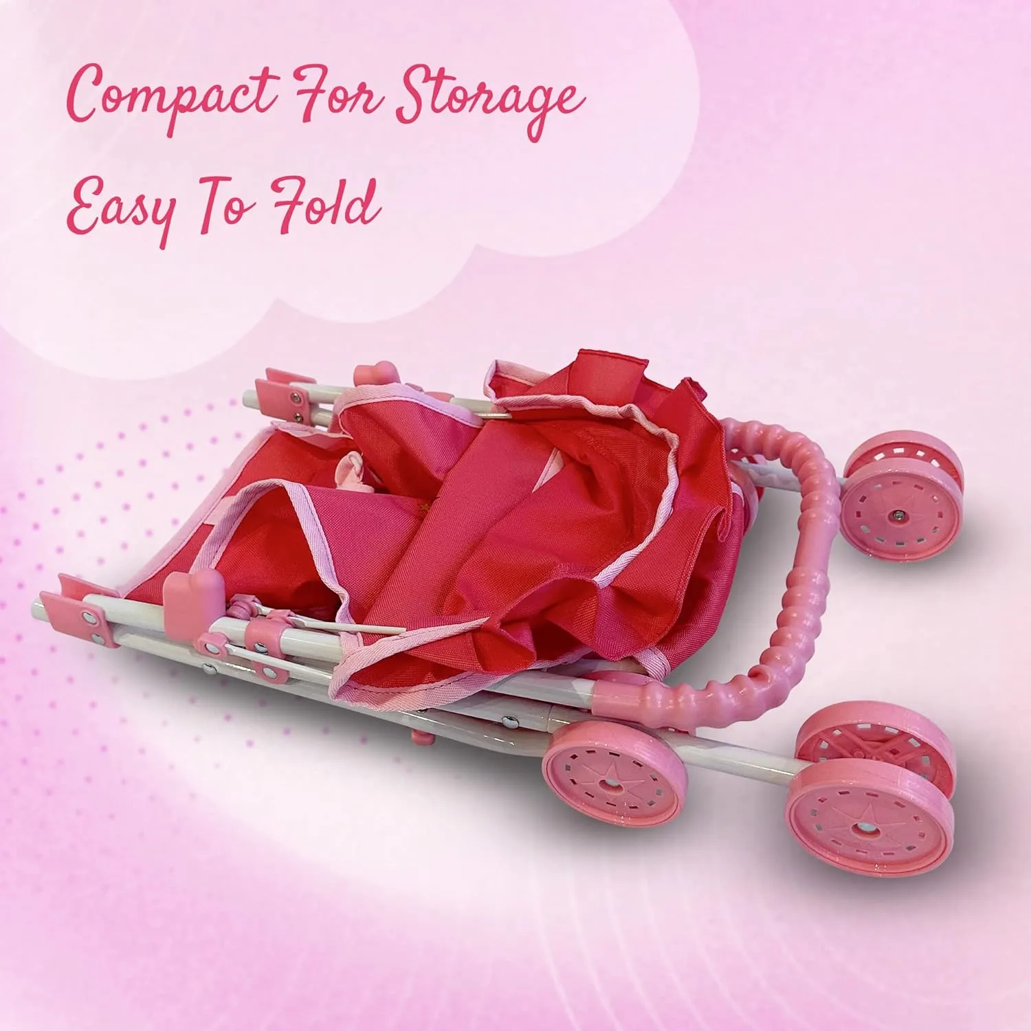 Year Old Girls, Little Kids | Folding Baby Stroller for Dolls, Toy Stroller for morphology amiable Baby Dolls with Bottom Storage Basket, Foldable Frame, Canopy, Seatbelt My First Baby Doll Stroller for Toddlers 3 