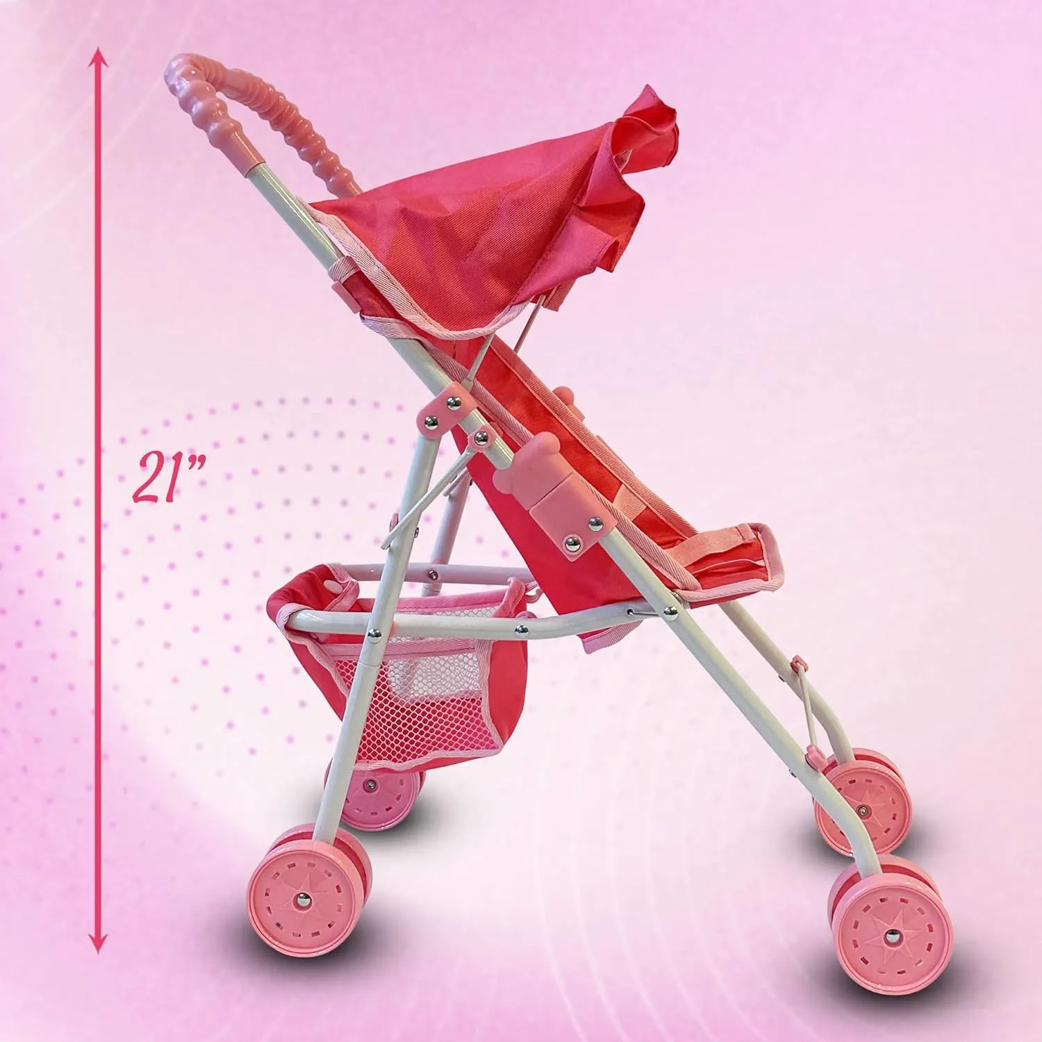 Year Old Girls, Little Kids | Folding Baby Stroller for Dolls, Toy Stroller for morphology amiable Baby Dolls with Bottom Storage Basket, Foldable Frame, Canopy, Seatbelt My First Baby Doll Stroller for Toddlers 3 