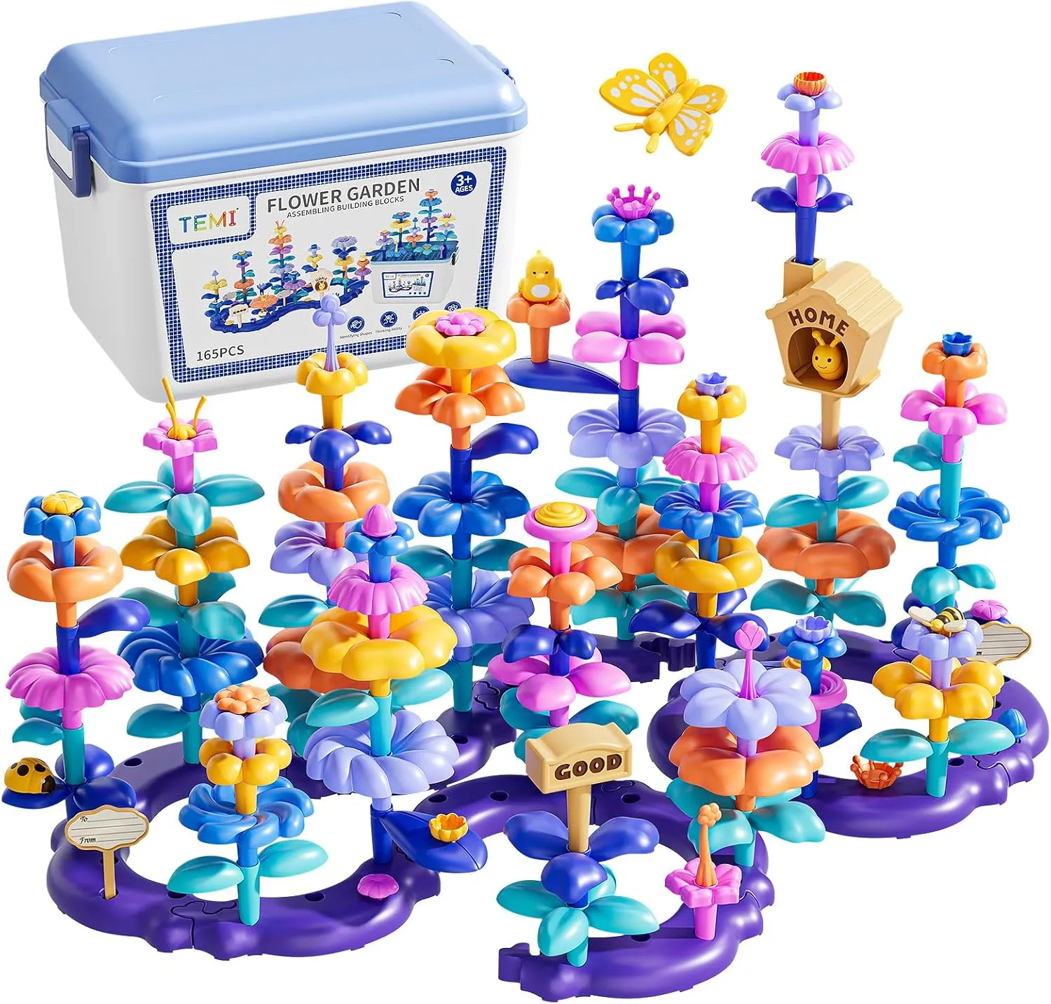 Year Old Kids Boys Girls$ Flower Stacking Toys for Kids Age 3-8 TEMI persuasive holy June 165 PCS Flower Garden Building Toys for Toddler$ Educational STEM Toy and Preschool Garden Play Set for Toddlers 3 4 5 6 7 