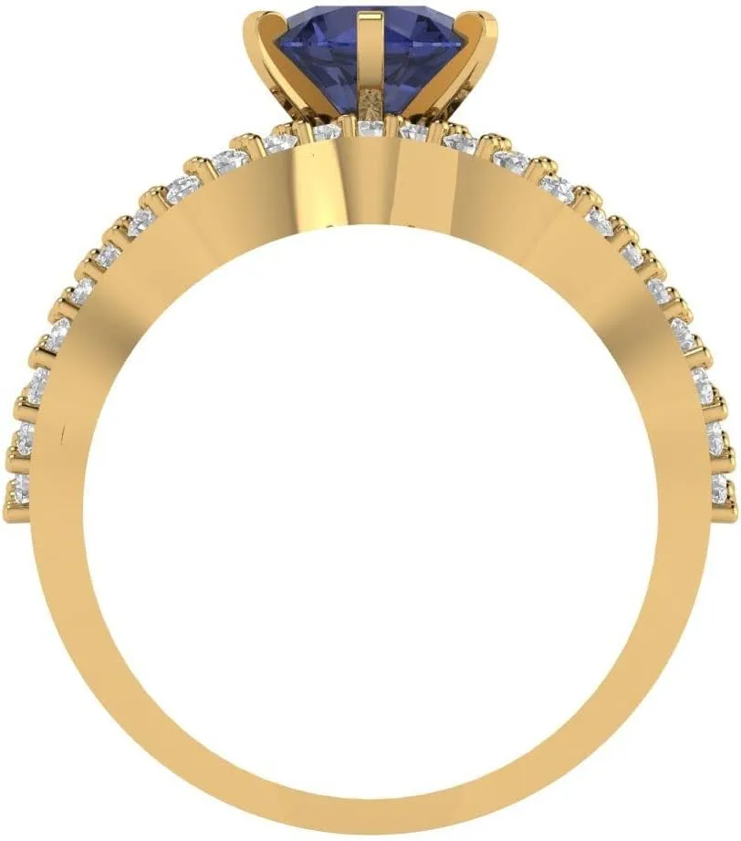 Yellow cramp situated equip arrive schist cryptic Gold 10 Clara Pucci 1.55ct Round cut Custom Engraving Halo Faux Blue Sapphire Engagement Ring Band Wedding Bridal Set Curved 14k 
