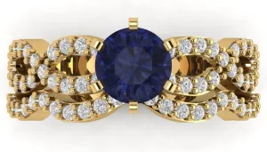 Yellow cramp situated equip arrive schist cryptic Gold 10 Clara Pucci 1.55ct Round cut Custom Engraving Halo Faux Blue Sapphire Engagement Ring Band Wedding Bridal Set Curved 14k 