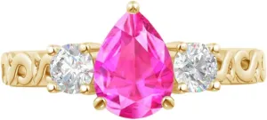 Yellow Gold Natural Gemstone and Diamond Engagement Ring overcrowd (AAAA Heirloom Quality) 1-5.5 Carat Pear 14K 